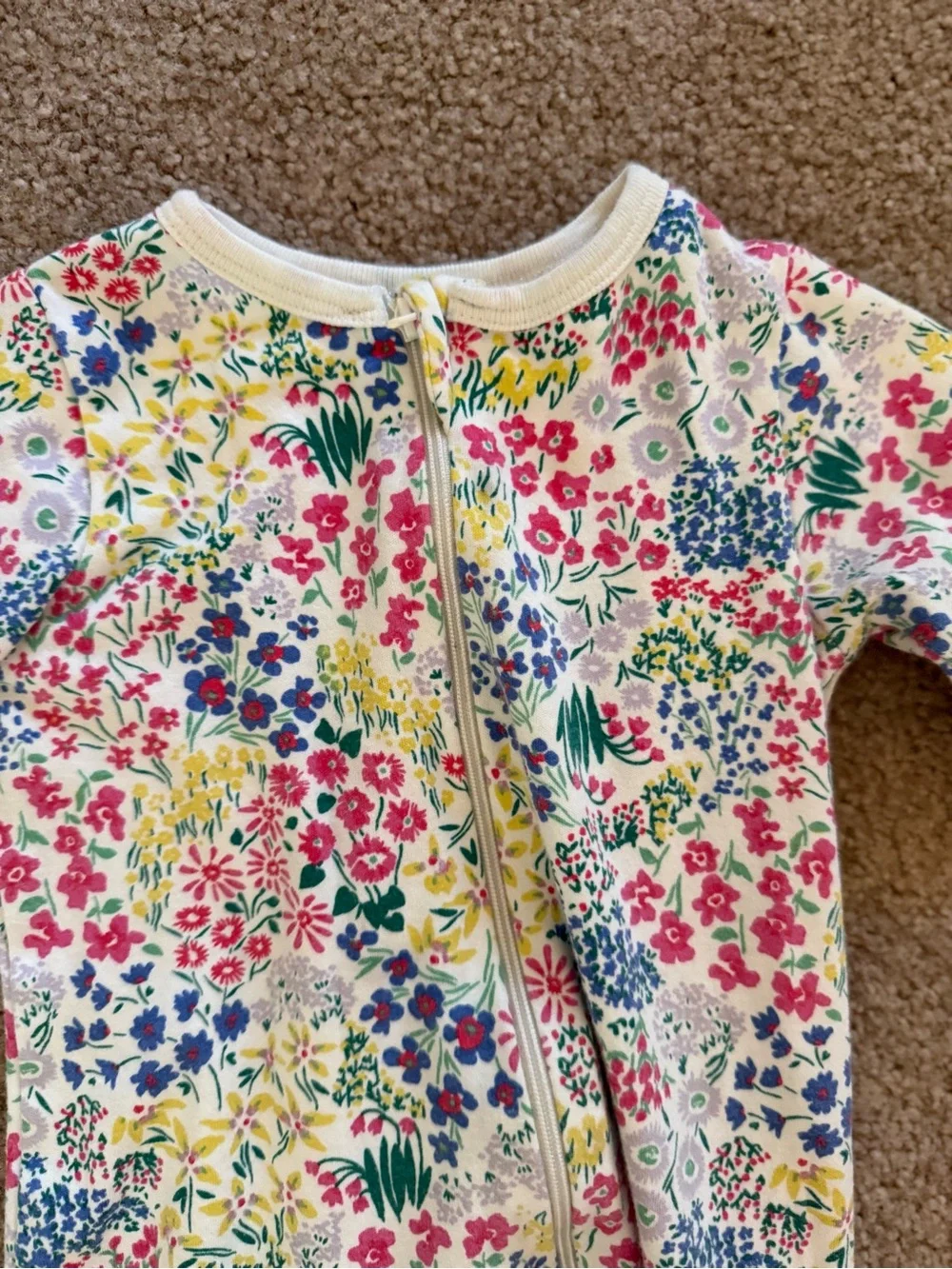 wonder nation Floral Zip Footed One-Piece - Pink, Blue, Yellow